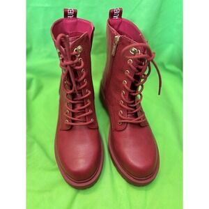 Guess Red Boots Size 8.5 Inside Zip Laces  Logo NWOB Women's Heeled